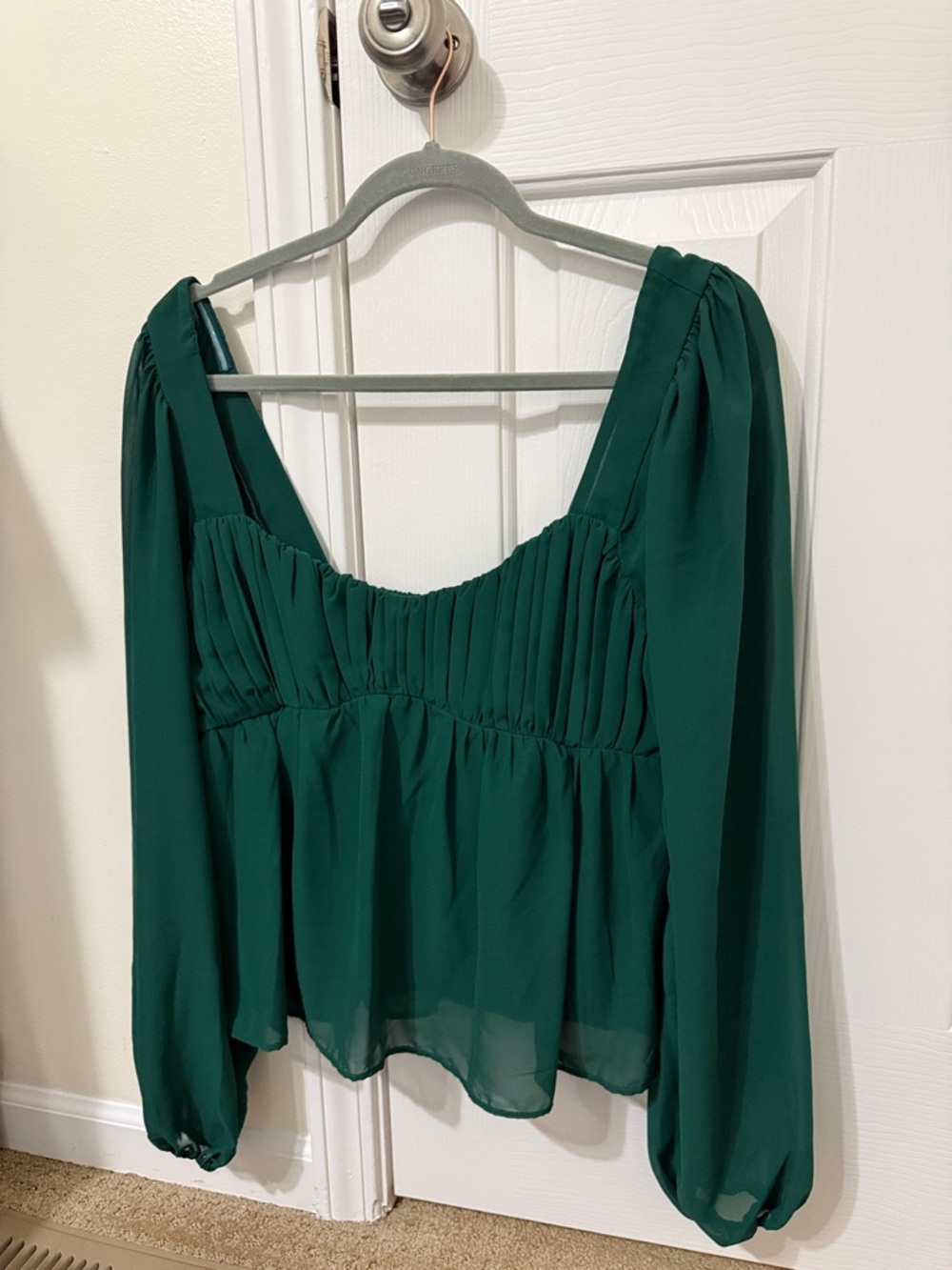 Abercrombie & Fitch Emerald Green Pleated Peasant Blouse